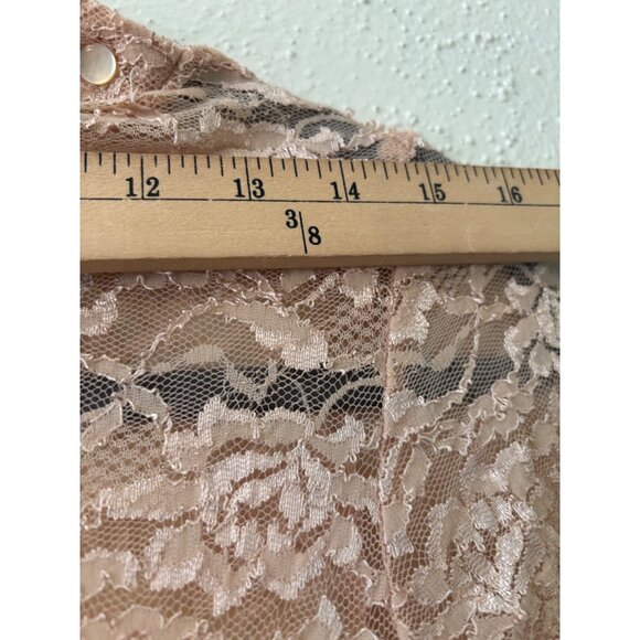 Reba Womens Tan Lace High Neck Short Sleeve Top L Rare - Picture 9 of 12